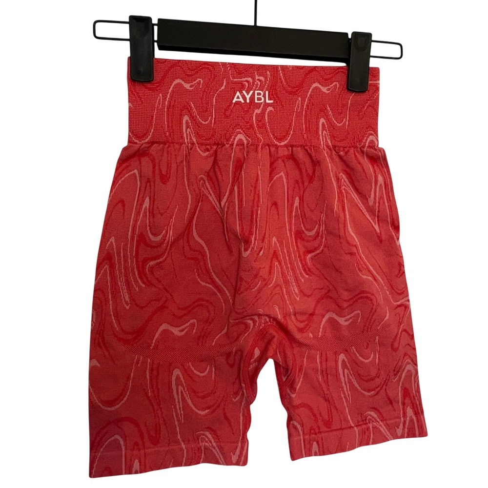 AYBL Velocity Coral Swirl Biker Short XS Trippy Psychedelic Wave Print Cyber Y2K